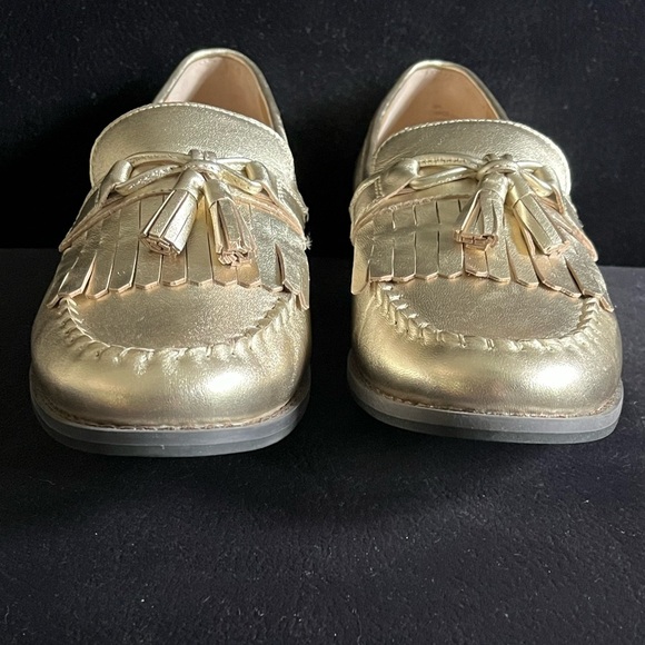 Talbots Tassel Loafers Gold Metallic Genuine Leather Slip-On Shoes Women’s 9M - Picture 7 of 10